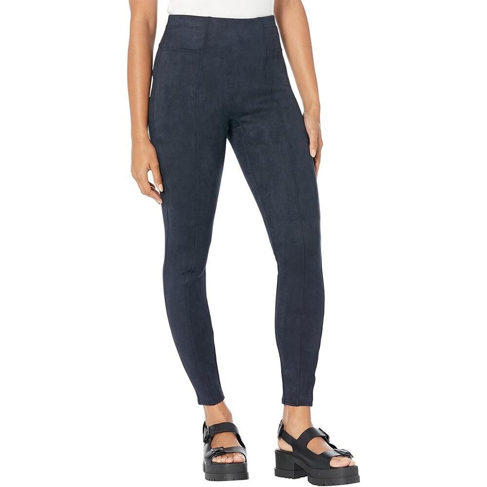 SPANX Women's Navy Blue High Waist Pull On Faux Suede Leggings Stretch Casual M